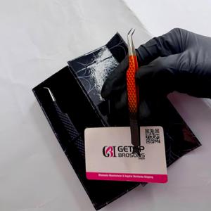 Pince à épiler pour cils 45 Ombre Orange/Noir Argent, à pointe lisse/fibre, en acier inoxydable, acrylique, anti-magnétique, anti-statique, avec prise en main parfaite - Product Image 2
