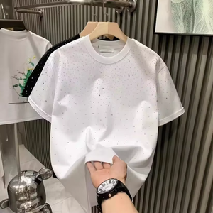 New Luxury Custom Rhinestone Tshirts <b>Black</b> 100% Cotton Men's T-shirts Round Neck Summer Streetwear Bling Crystal Tee OEM Design - Product Image 3