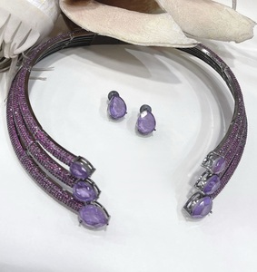 Glamorous Premium Quality Brass Zircon Trendy <b>Statement</b> <b>Necklace</b> Earrings Set Women Traditional Wedding Anniversary Party Gift - Product Image 2