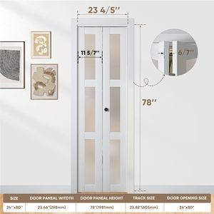 Porta Scorrevole in Legno Massello con Vetro Satinato a 3 Vetri 24\"x80\" con Kit di Montaggio - Product Image 3
