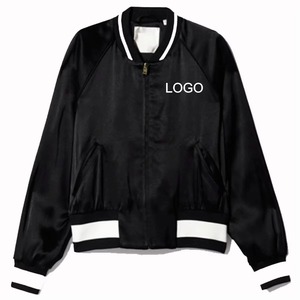 Women's Burgundy Satin Varsity Jacket Full Sleeve Solid Color Turn-down Collar Zipper Closure Autumn Wear - Product Image 6