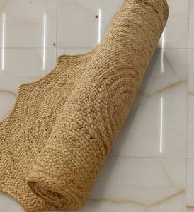 Tapis rond en jute tissé à la main style bohème chic, bord festonné, fibre naturelle, décoration rustique pour la maison - Product Image 1