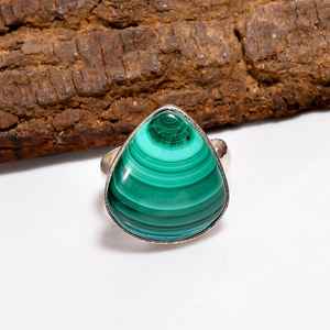 Anillo ajustable de malaquita en forma de pera, hecho a mano, plata de ley 925, estilo vintage, joyería bohemia, regalo para mujer - Product Image 2