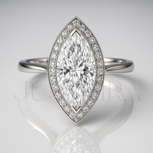 Marquise Cut Moissanite Diamond Ring 2.70 TC Vintage Halo 14k White Gold Cathedral Band Pave Bridge Engagement Ring <b>Gift</b> For Her - Product Image 1