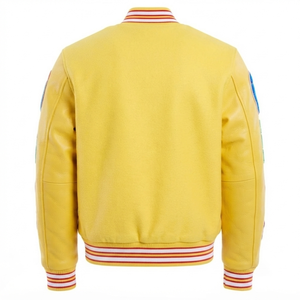 Chenille Yellow Varsity Jacket Custom Letterman <b>Baseball</b> Bomber Men's Streetwear Vintage Embroidered Patch Front 3D - Product Image 2