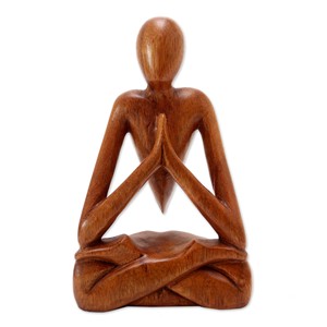 Sculpture de méditation en forme de fleur de lotus en bois de noyer artisanal - Vente en gros - Product Image 3