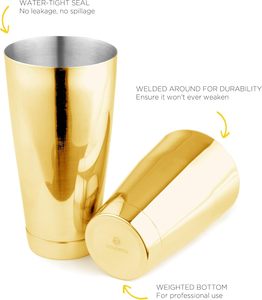 Juego de Coctelera Boston de Acero Inoxidable, 1 Pieza, Herramienta de Barman para Enfriar Bebidas, Cócteles, Mocktails, Mezclador de Jugos con Vaso Mezclador Dorado - Product Image 3