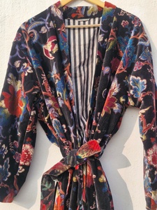 Bata de terciopelo de lujo india para mujer, estilo kimono, para el desayuno, abrigo largo de verano - Product Image 2