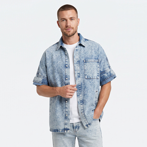 Chemise en jean vintage pour homme, décontractée, respirante, écologique, manches courtes, boutonnée, chemises d'été de haute qualité 220g - Product Image 6