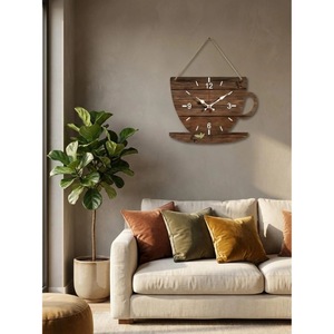 Horloge murale en bois délicat en forme de tasse à café, design rustique, mouvement silencieux à quartz, décoration de cuisine, horloge à suspendre - Product Image 5