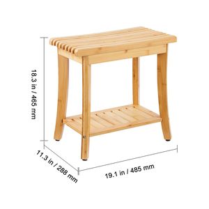 Panca da Doccia Impermeabile in Bambù 48,5 x 28,7 x 46,5 cm, Sedia per Spa e Bagno con Capacità di Carico di 150 kg, Ripiano Portaoggetti per Bagno - Product Image 6