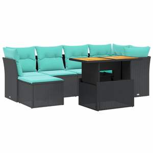 Set Divano da Esterno a 7 Pezzi in Polyrattan Nero con Cuscini - Elegante Arredamento da Giardino - Product Image 2