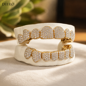 Grillz en Moissanite, taille brillant rond, micro-incrustation de diamants, unisexe, plaqué or 10K, bijoux de fête - Product Image 3