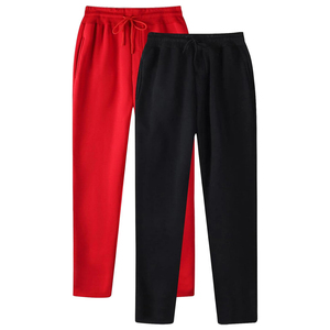 Pantalon décontracté pour homme, coupe droite, couleur unie, taille élastique, bouton, toile mi-lourde, idéal pour l'été, disponible en noir et rouge - Product Image 1