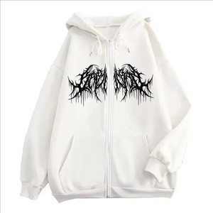 Sudadera con capucha gótica negra para hombre, con cremallera, forro polar oversize, transpirable, estilo urbano, estampado frontal, manga regular, estilo invierno - Product Image 2