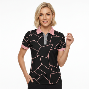 <b>Men's</b> Short Sleeve Polo Shirt Geometric Print Contrast Trim Regular Fit Casual Style 100% Polyester Woven Fabric - Product Image 6