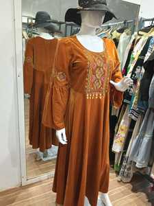 Boho Style <b>Maxi</b> <b>Dress</b> <b>Velvet</b> <b>Long</b> <b>Sleeve</b> O Neck Loose Fit Hand Embroidery Autumn Casual Wear Gift Summer Winter - Product Image 3
