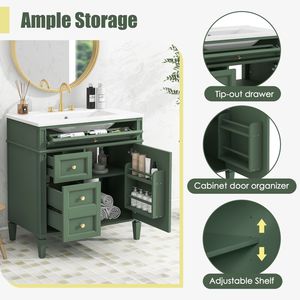 Modern 30\" Bathroom Vanity with Top Sink Single Sink Bathroom Van & <b>2</b> <b>Drawers</b> Stylish <b>2</b>-Paneled <b>Storage</b> Cabinet Tip-Open <b>Drawer</b> - Product Image 6