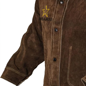 Chaqueta de Trabajo MBAANI de Cuero Gamuza Marrón, Manga Larga, Cierre de Botones, Resistente al Fuego y al Calor, para Taller - Product Image 5