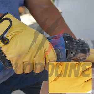 Yellow Leather Safety <b>Gloves</b> Wrist Length Breathable Unlined For Outdoor Use - Product Image 5