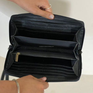 Genuine Hand Tooled Leather <b>Wallet</b> Black Clutch Cowhide Western Floral Carved Wristlet <b>Purse</b> Handmade Women’s Clutches - Product Image 6