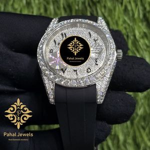Montre Habillée à Cadran en Cristal Saphir Incrusté de Diamants, Mouvement à Quartz Analogique, Bracelet de 20 mm, Aiguilles Lumineuses, Boîtier Argenté, Bracelet Noir - Product Image 3