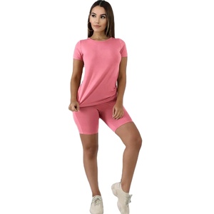 Conjuntos de Ropa al por Mayor de Última Moda, Camiseta y Pantalones Cortos Casuales para Mujer, Trajes Deportivos de Verano de Poliéster/Algodón - Product Image 1