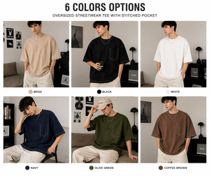Camiseta Personalizada Extra Grande con Costuras en Contraste para Hombre y Mujer, Algodón Grueso de 240-260 GSM, Estilo Urbano, con Bolsillo, Unisex, OEM, ODM - Product Image 3