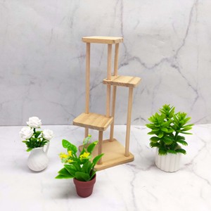 Miniature Dollhouse Accessories Wooden Plant <b>Stand</b> 3 Tier Flower Pot Display Rack <b>Corner</b> Storage Holder with 3 plants for age 14 - Product Image 3