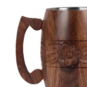Chope à bière artisanale en bois avec doublure intérieure en acier inoxydable, style vintage rustique, anti-fuite, sans BPA, cadeau personnalisé gravé - Product Image 2