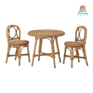 Juego de Mesa y Sillas Infantiles de Ratán Nhat Minh, Respaldo Cruzado Redondo, Estilo Tropical, Ecológico, para Uso en Interiores - Product Image 1