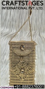 Gold Metal Clutch Bag With Floral Beading Sparkling Evening Party <b>Handbag</b> Rectangle Shape Chain Strap Flap Closure mobile sling - Product Image 5