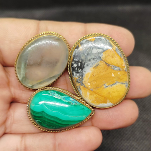 AAAAA Quality Natural Mixed Stone Grooved Pendants Lapidary's Choice Jasper Maligano Malachite Brass Metal Stones Charms - Product Image 1