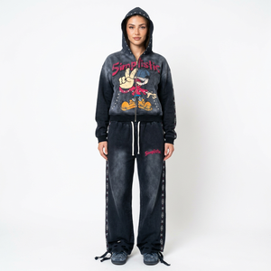 Simplistic Women's Hooded Tracksuit Full Length Zipper Front Character Print Streetwear Loose Fit Autumn Wear Made in Bangladesh - Product Image 2