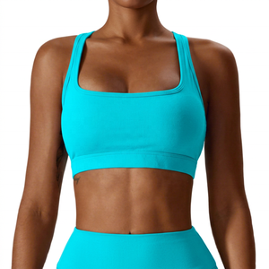 Women Solid Black Square Neck Racerback Sports Bra Medium Support Breathable Fitness - Product Image 4
