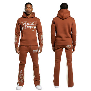 Ensemble de survêtement unisexe OEM en coton épais pour l'hiver, avec sweat à capuche et pantalon de jogging évasé, deux pièces - Product Image 1