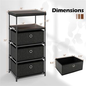 Mobiletto porta biancheria a 3 cassetti con cassetti rimovibili e pieghevoli, piano in legno industriale, struttura in metallo, stile rustico, kit anti-ribaltamento. - Product Image 4