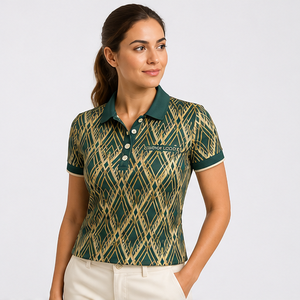 Polo pour femme personnalisé vert forêt à motif losanges dorés, séchage rapide, respirant, manches courtes, uniforme d'équipe de golf WPS-0767 - Product Image 2