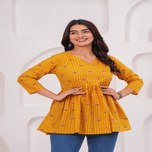 Women Cotton Printed Kurti Top Yellow Ethnic <b>Tunic</b> Casual Wear Kurti - Product Image 1