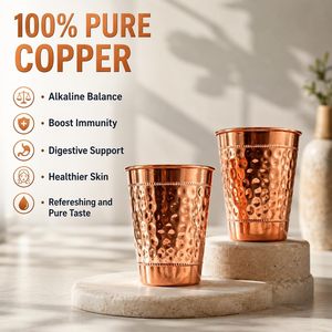 Verres à eau en cuivre pur 300 ml, gobelets martelés en cuivre pur pour boire, verres pour la santé ayurvédique, pour les fêtes - Product Image 3