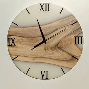 Horloge murale moderne en bois de noyer et résine époxy, cadran blanc silencieux à aiguilles, mouvement à quartz, décoration murale pour salon ou mariage - Product Image 1
