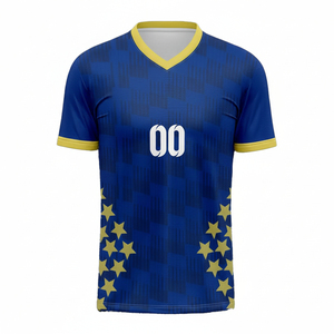 เสื้อฟุตบอลชาย สีน้ำเงิน-เหลือง ลายดาว คอวี แขนสั้น ผ้าโพลีเอสเตอร์ ระบายอากาศได้ดี ชุดทีม สำหรับผู้ใหญ่ รับผลิตแบบ OEM - Product Image 6