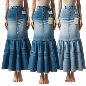 กระโปรงผ้ายีนส์ยาวของผู้หญิงกระโปรงแมกซี่เอวสูงซักได้ออกแบบได้ตามต้องการกระโปรงแมกซี่ไซส์พิเศษ - Product Image 5