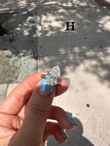 Bague de fiançailles de luxe en or jaune 14K 18K avec diamant de laboratoire taille poire de 5 à 10 carats, certifié IGI, bague solitaire en forme de goutte, bijoux - Product Image 2