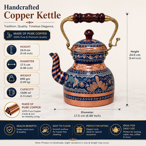 Handmade Turkish Copper Tea Kettle Blue Enamel Copper Tea Pot Traditional Wooden Handle <b>Teapot</b> OEM Wholesale Supplier Factory - Product Image 5