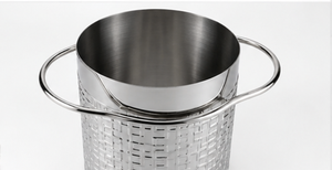Seau à glace de luxe en acier inoxydable à motif géométrique pour champagne, refroidisseur à vin avec poignées, accessoire de service de table pour bar, argenté - Product Image 3