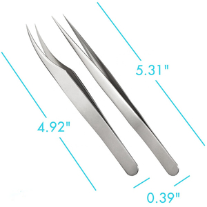 Juego de Pinzas para Pestañas de Acero Inoxidable, Pinzas para Extensión de Pestañas con Puntas Rectas y Curvas, con Estuche - Product Image 2
