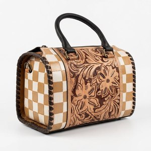 Genuine Leather Vintage Style Women's <b>Handbag</b> Diamond Lattice Design Polyester Lining Chains Decoration Two Straps Outdoor Use - Product Image 5
