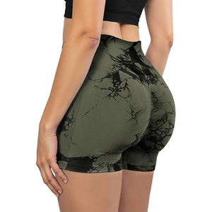 Shorts Deportivos Verdes Tie Dye Sin Costuras para Mujer, Shorts de Yoga con Efecto Push-Up, Cintura Alta, Control de Abdomen, Ropa Deportiva - Product Image 1