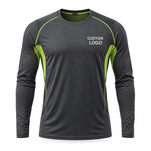 T-shirt de sport à manches longues pour homme, gris foncé, panneaux en mesh vert lime, séchage rapide, col rond, coupe classique, logo personnalisé imprimé sur le devant - Product Image 5
